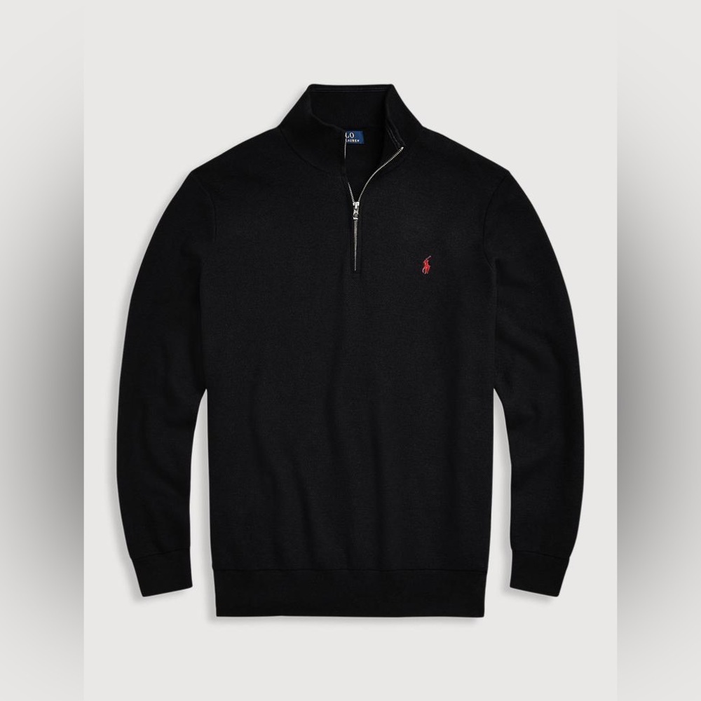 POLO RALPH LAUREN Pima Cotton 1/2-Zip Sweater Black with red embroidered pony